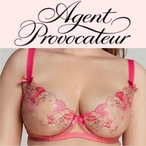 NWT Agent Provocateur Zuri Plunge Underwire Bra Pink Gold 38E